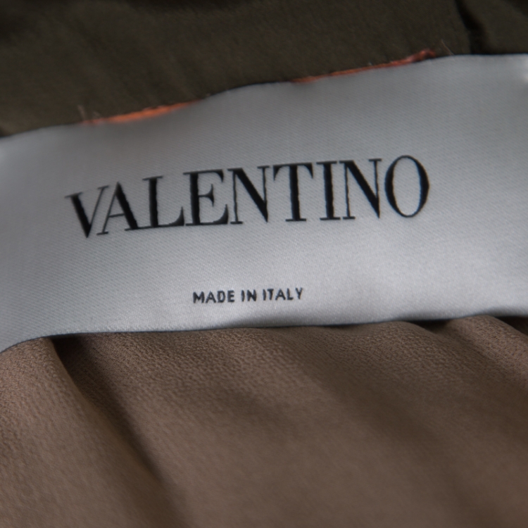 Pre Owned Valentino Colorblock Silk and Lace Paneled Leather Trim Plunge Neck Maxi Dress S