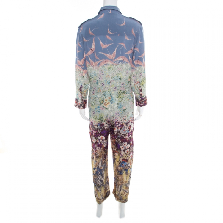 Pre Owned Valentino Multicolor Garden Flora and Fauna Printed Silk Jumpsuit L