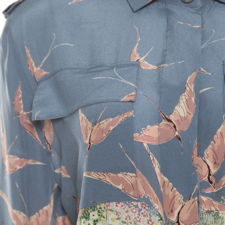 Pre Owned Valentino Multicolor Garden Flora and Fauna Printed Silk Jumpsuit L