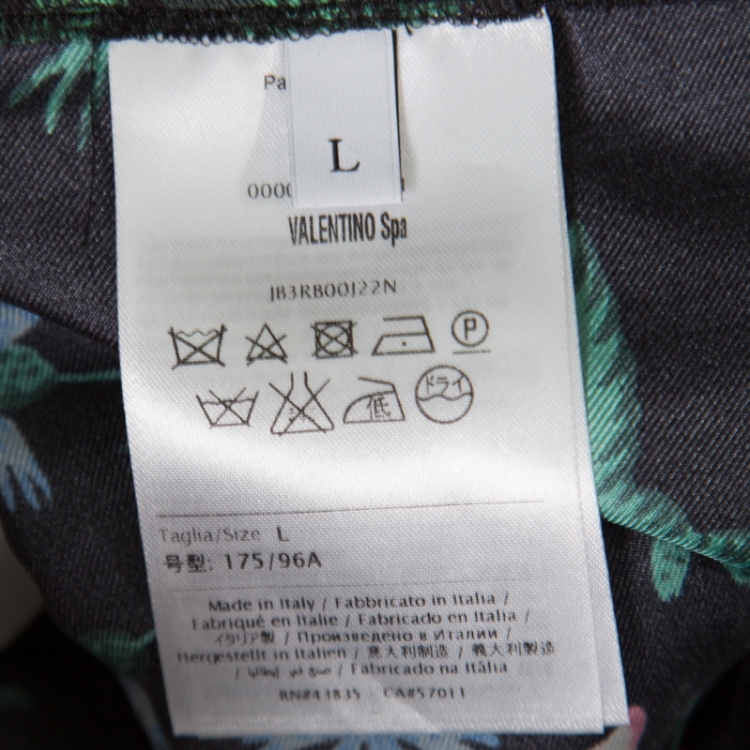 Pre Owned Valentino Black Floral Printed Silk Drawstring Detail Pyjama Pants L