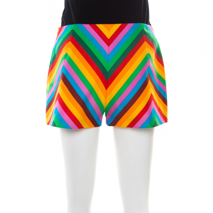 Pre Owned Valentino Multicolor Rainbow Chevron Striped Cotton Baladera Shorts S