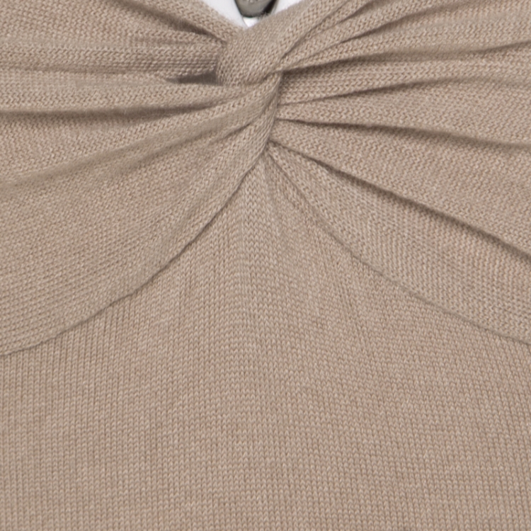 Pre Owned Valentino Beige Wool and Cashmere Floral Embellished Sleeveless Twist Front Top S