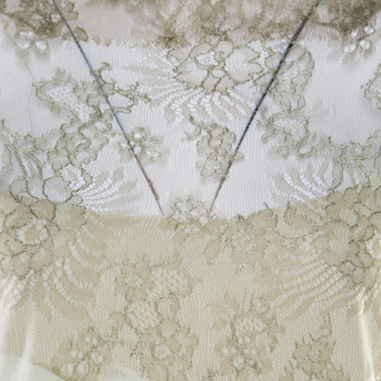 Pre Owned Valentino Mint Green Knit Floral Lace Overlay Boat Neck Top M