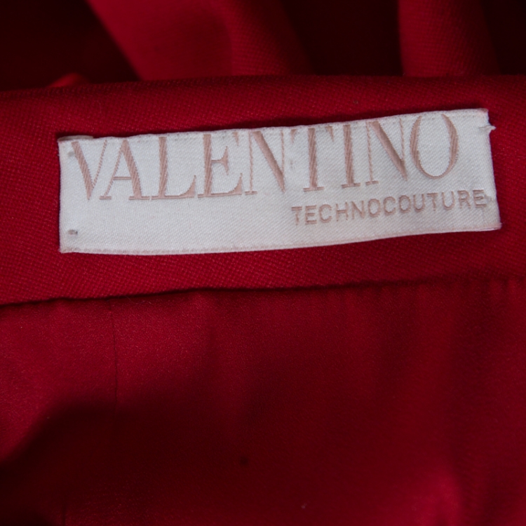 Pre Owned Valentino Technocouture Lipstick Red Fleece Wool Pencil Skirt S