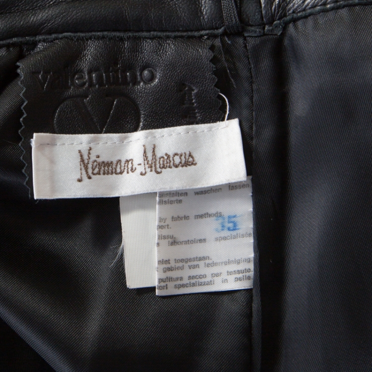 Pre Owned Valentino For Neiman Marcus Vintage Black Leather Midi Skirt M