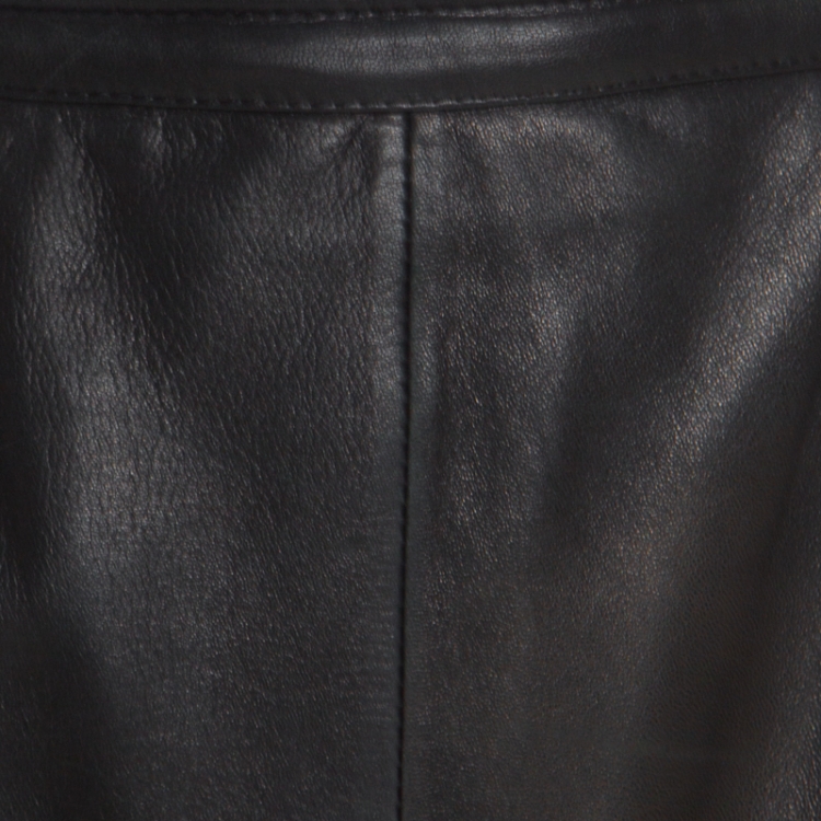 Pre Owned Valentino For Neiman Marcus Vintage Black Leather Midi Skirt M