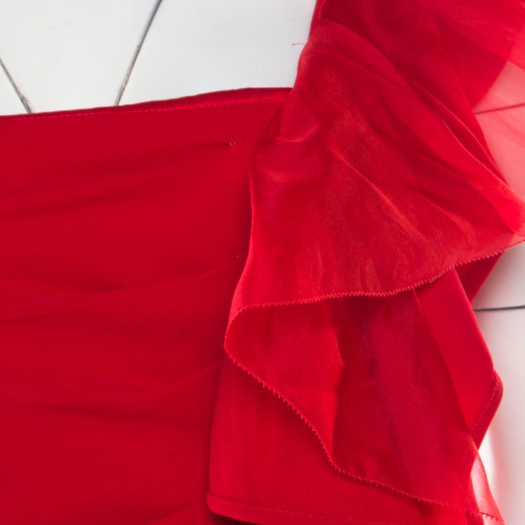 Pre Owned Valentino Red Ruffle Detail One Shoulder Gown M