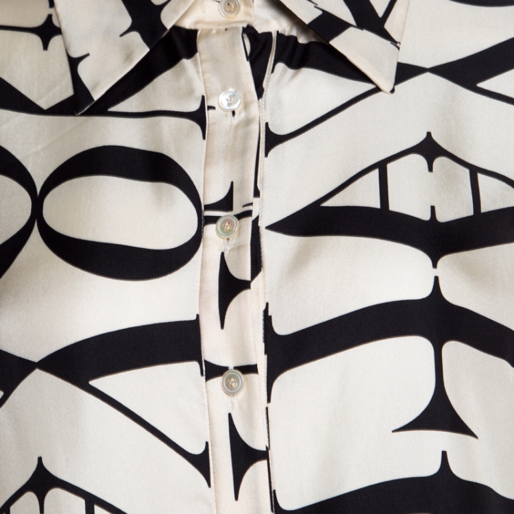 Pre Owned Valentino Cream Monogram Print Long Sleeve Button Front Silk Shirt XL