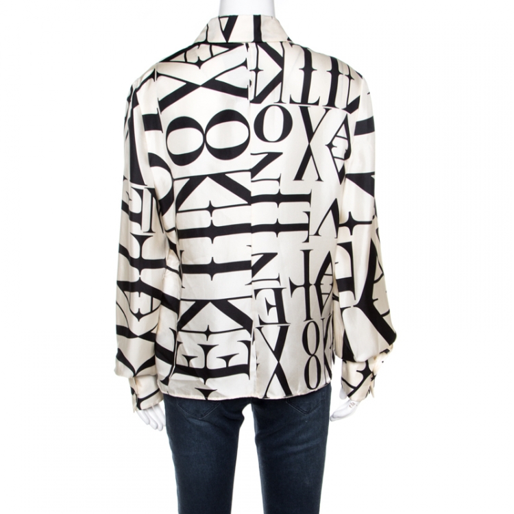 Pre Owned Valentino Cream Monogram Print Long Sleeve Button Front Silk Shirt XL