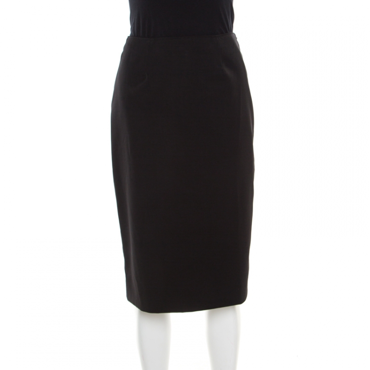 Pre Owned Valentino Black Wool Gabardine Pencil Skirt S