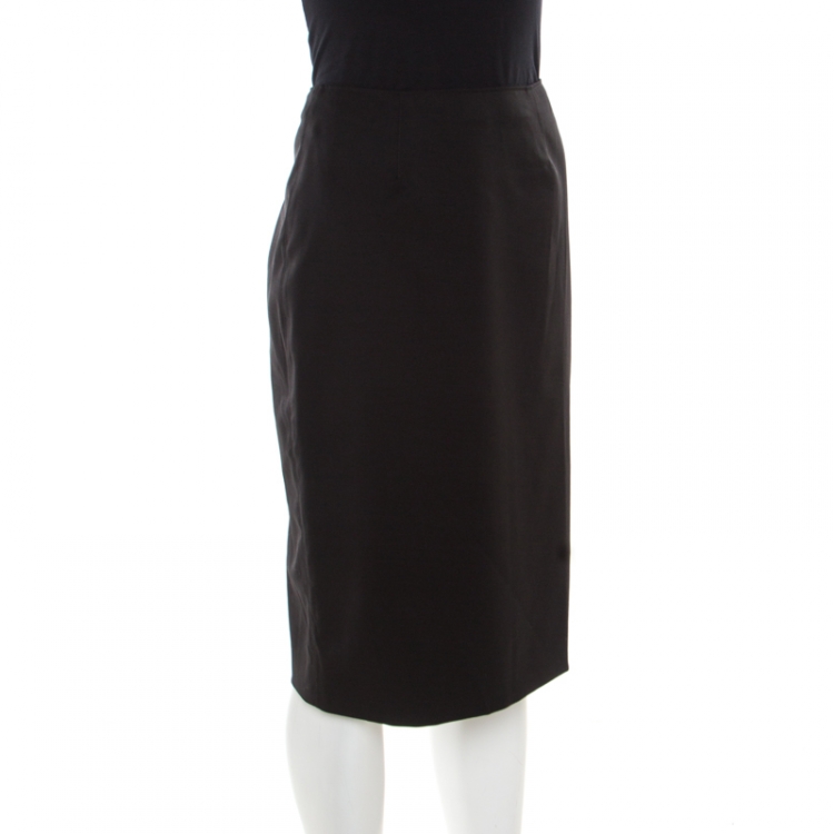 Pre Owned Valentino Black Wool Gabardine Pencil Skirt S