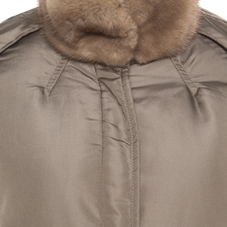 Pre Owned Valentino Brown Mink Fur Collar Detail Zip Front Jacket M