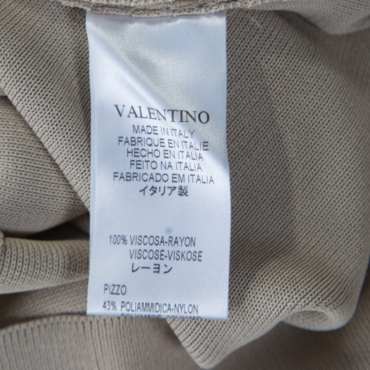Pre Owned Valentino Beige Floral Lurex Lace Embellished Sleeve Detail Draped Top L