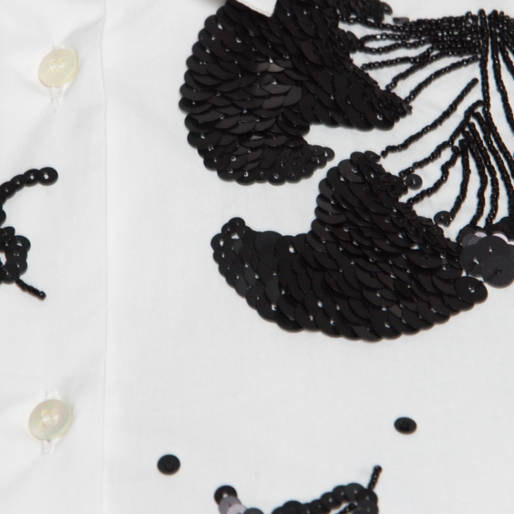Pre Owned Valentino White Embellished Cotton Long Sleeve Shirt M