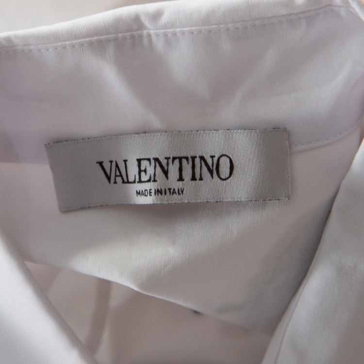 Pre Owned Valentino White Embellished Cotton Long Sleeve Shirt M