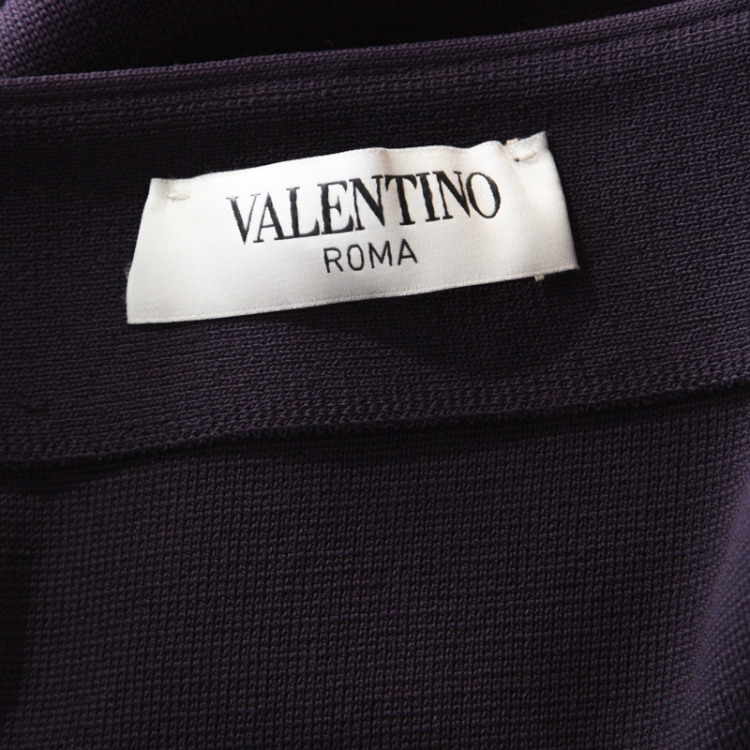 Pre Owned Valentino Purple Rib Knit Tiered Pleat Detail A Line Skirt M