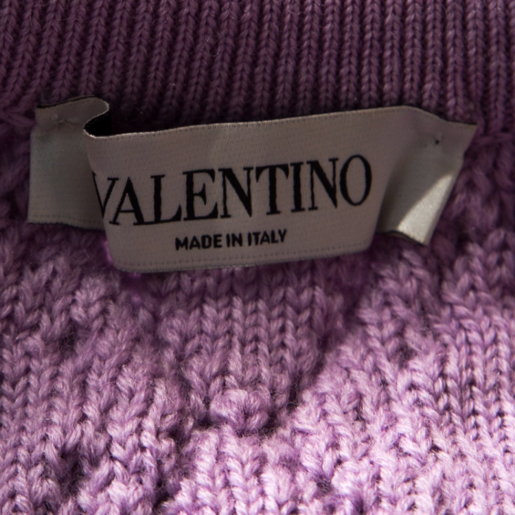 Pre Owned Valentino Lilac Cable Knit Wool Off Shoulder Sweater L