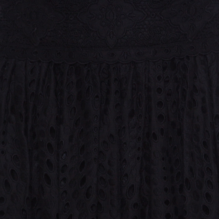 Pre Owned Valentino Black Sangallo Embroidered Cotton Lace Scalloped Maxi Skirt S