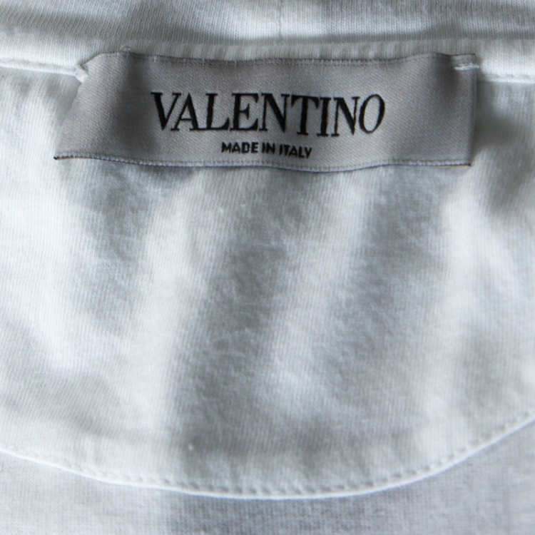 Pre Owned Valentino White Cotton Jersey Knit Heart and Bird Embellished T-Shirt S