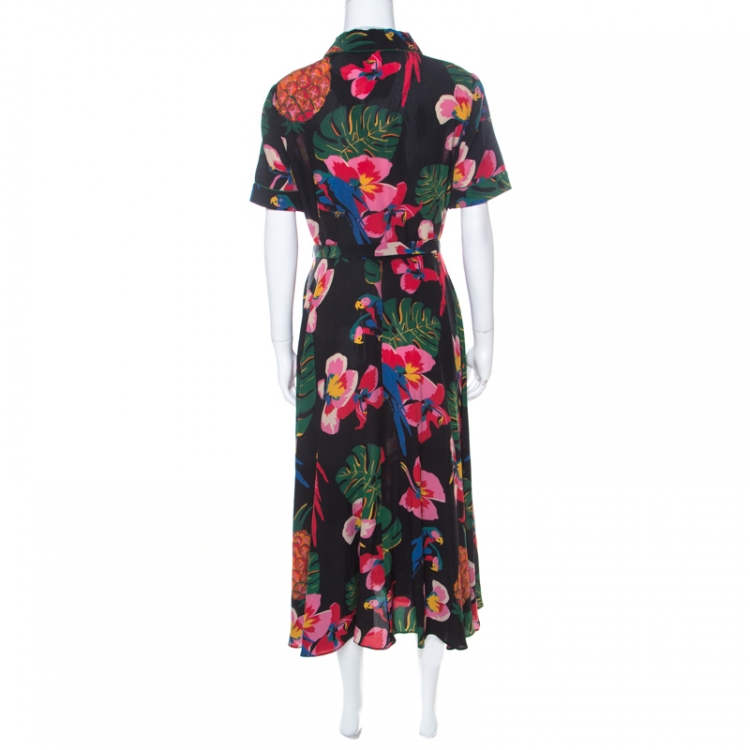 Pre Owned Valentino Multicolor Tropical Print Silk Button Down Dress M