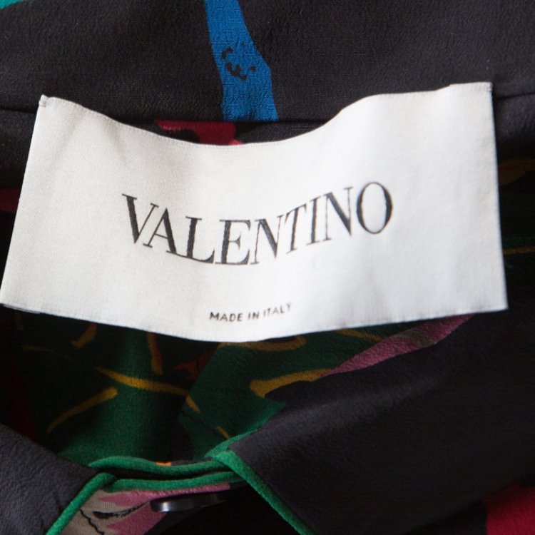 Pre Owned Valentino Multicolor Tropical Print Silk Button Down Dress M