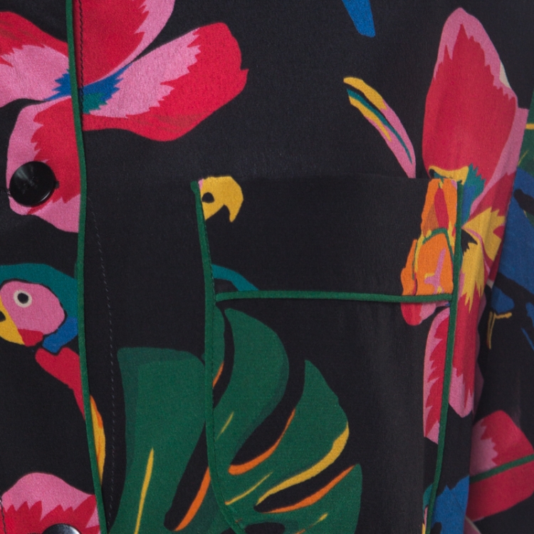Pre Owned Valentino Multicolor Tropical Print Silk Button Down Dress M