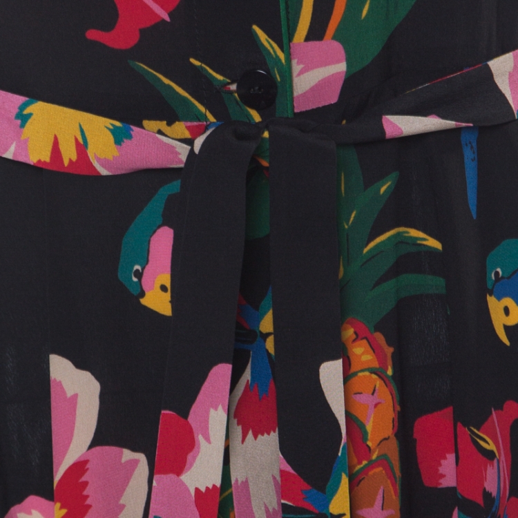 Pre Owned Valentino Multicolor Tropical Print Silk Button Down Dress M