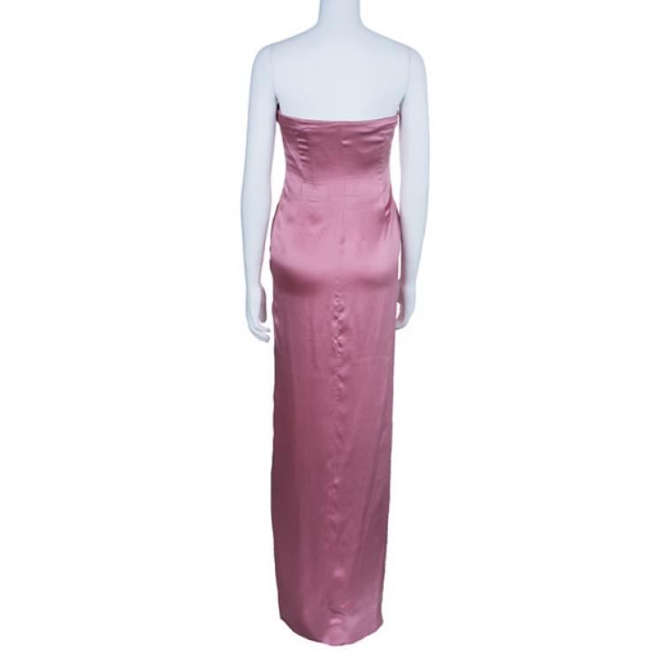 Pre Owned Valentino Mauve Silk Strapless Ruched Gown M