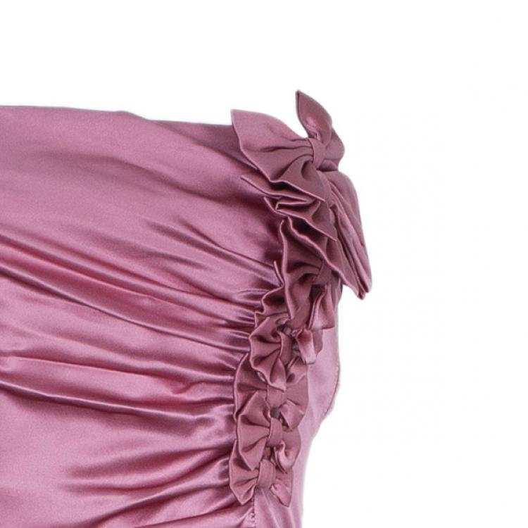 Pre Owned Valentino Mauve Silk Strapless Ruched Gown M