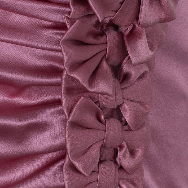 Pre Owned Valentino Mauve Silk Strapless Ruched Gown M