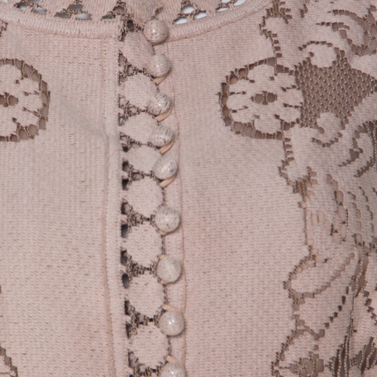 Pre Owned Valentino Beige Floral Cotton Lace Button Front Dress L