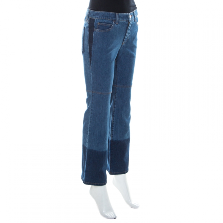 Pre Owned Valentino Blue Two Tone Denim Mid-Seam Detail Flared Jeans S