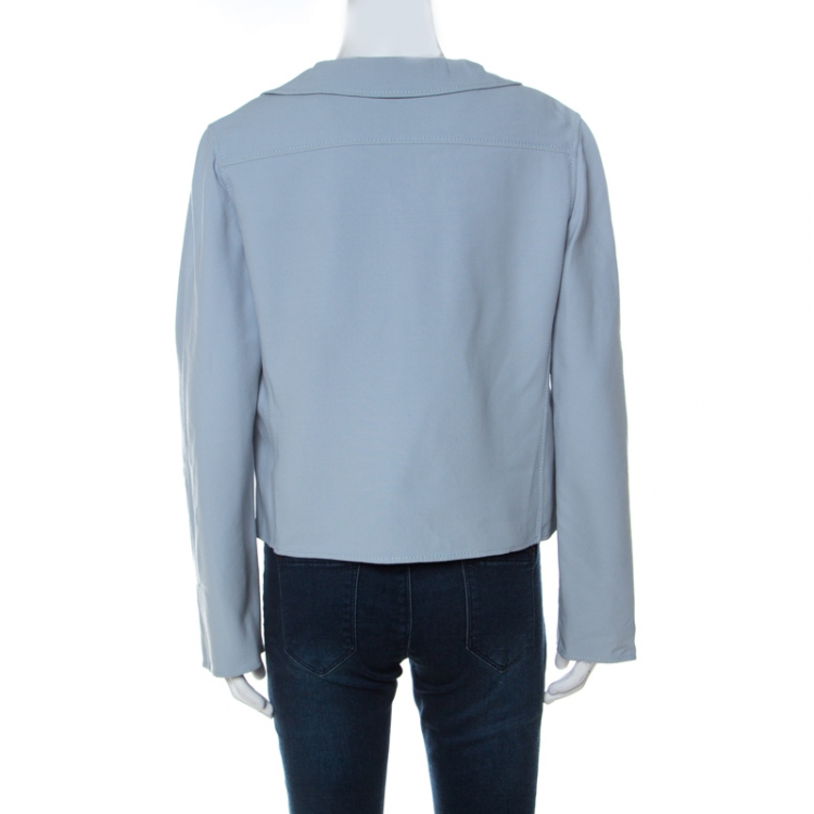 Pre Owned Valentino Boutique Pale Blue Wool Open Front Blazer L