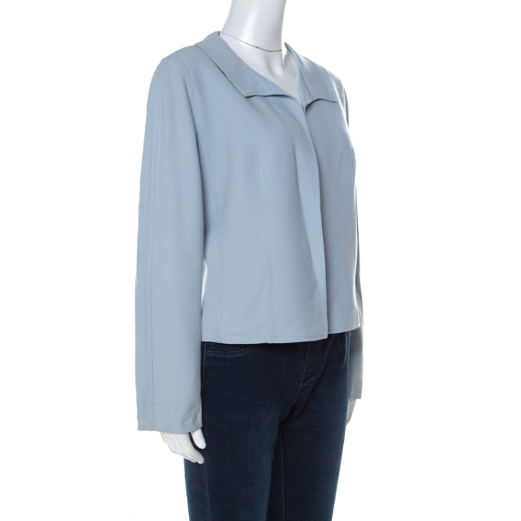Pre Owned Valentino Boutique Pale Blue Wool Open Front Blazer L