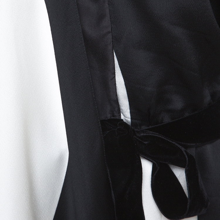 Pre Owned Valentino Monochrome Maxi Polka Dot Print Satin Asymmetric Dress L