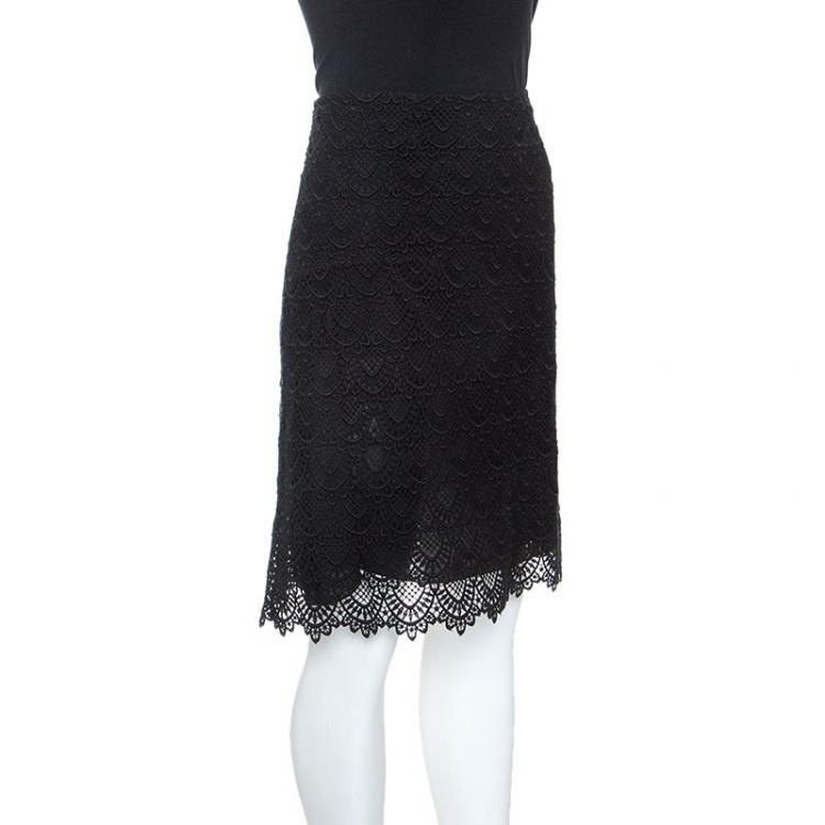Pre Owned Valentino Black Cotton Guipure Lace Short Skirt S