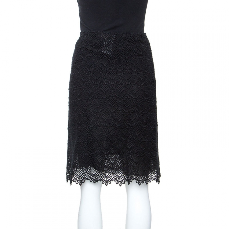 Pre Owned Valentino Black Cotton Guipure Lace Short Skirt S
