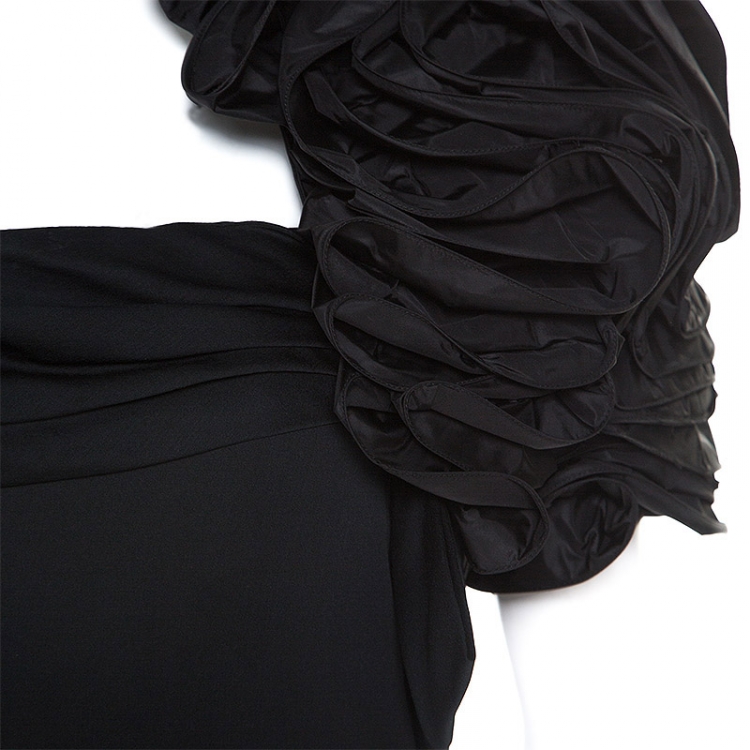 Pre Owned Valentino Black Silk Bow Detail Strapless Gown and Ruffled Bolero Set L