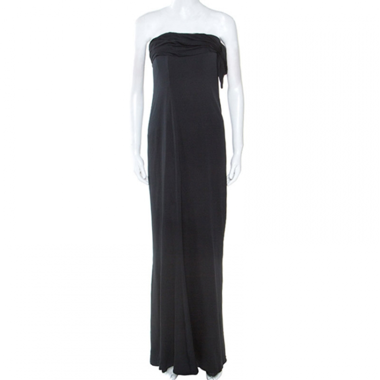 Pre Owned Valentino Black Silk Bow Detail Strapless Gown and Ruffled Bolero Set L
