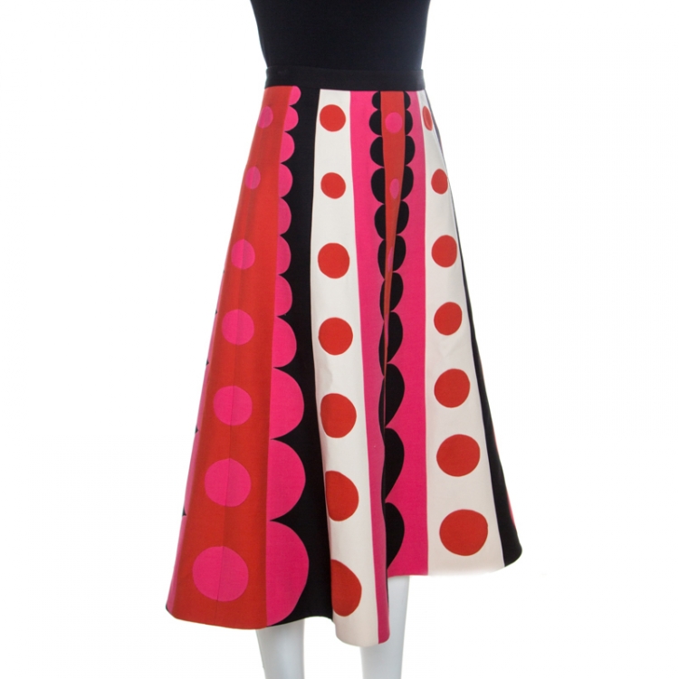 Pre Owned Valentino Multicolored Abstract Pattern Wool Crepe Midi Skirt S