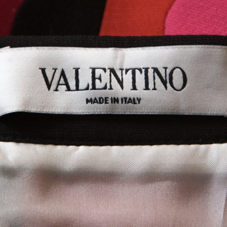 Pre Owned Valentino Multicolored Abstract Pattern Wool Crepe Midi Skirt S