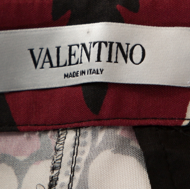 Pre Owned Valentino Maroon Floral Print Silk Wide Leg Pants L