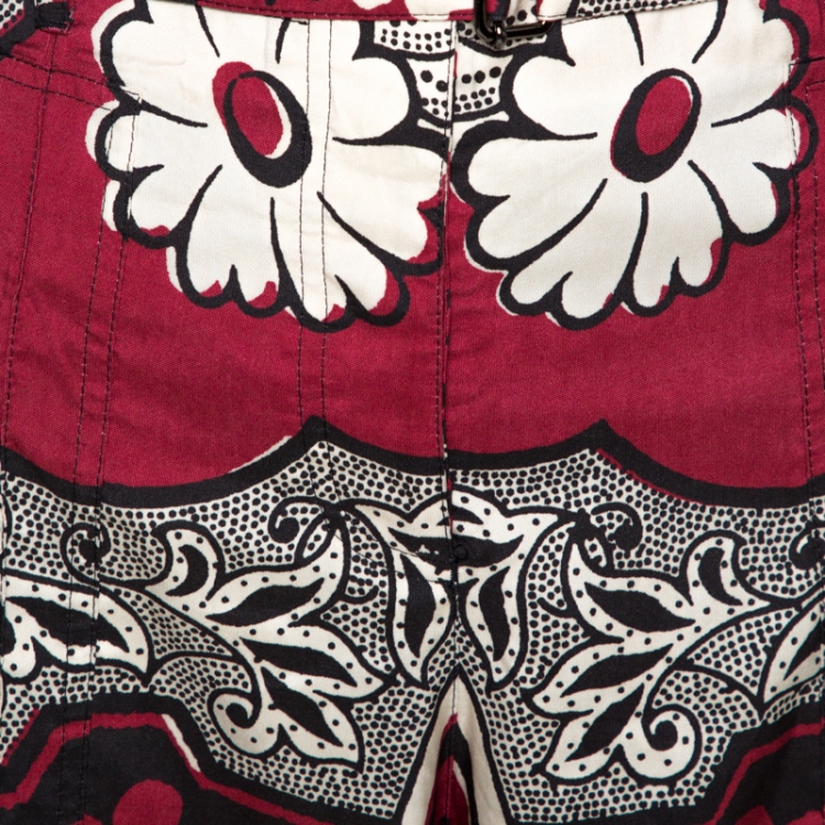 Pre Owned Valentino Maroon Floral Print Silk Wide Leg Pants L