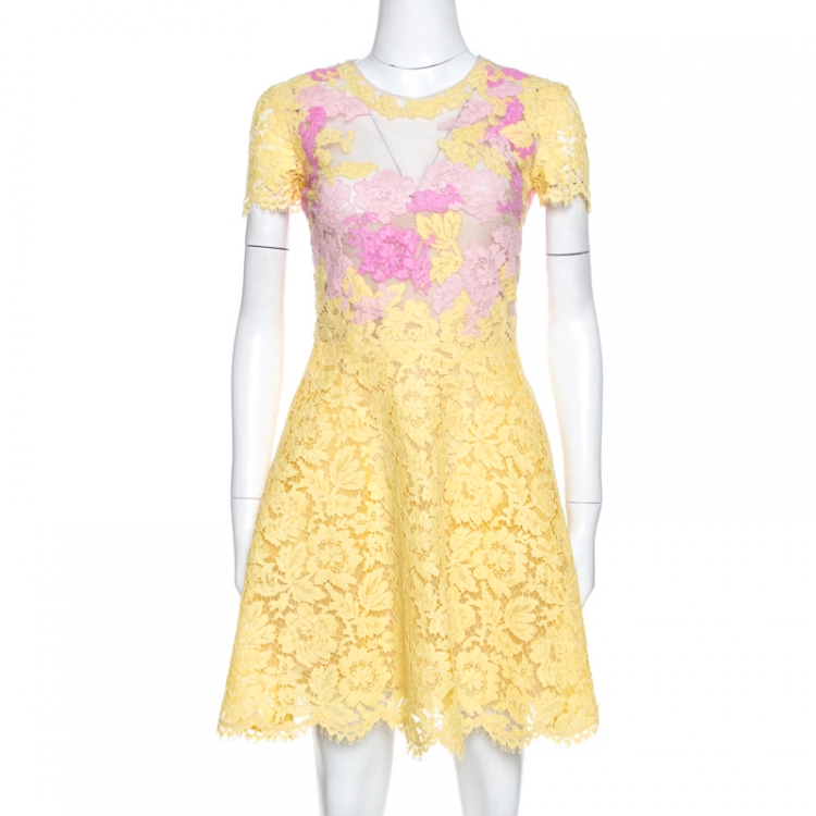 karakter Undertrykkelse Ydmyghed Valentino Yellow & Pink Lace Tulle Scalloped Hem Dress S Valentino | TLC