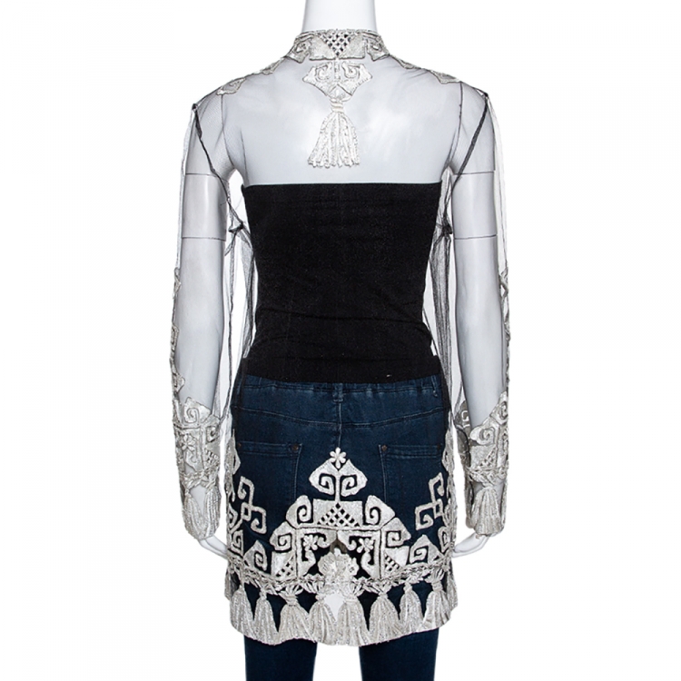 Pre Owned Valentino Boutique Black Mesh Embroidered & Embellished Sheer Top M