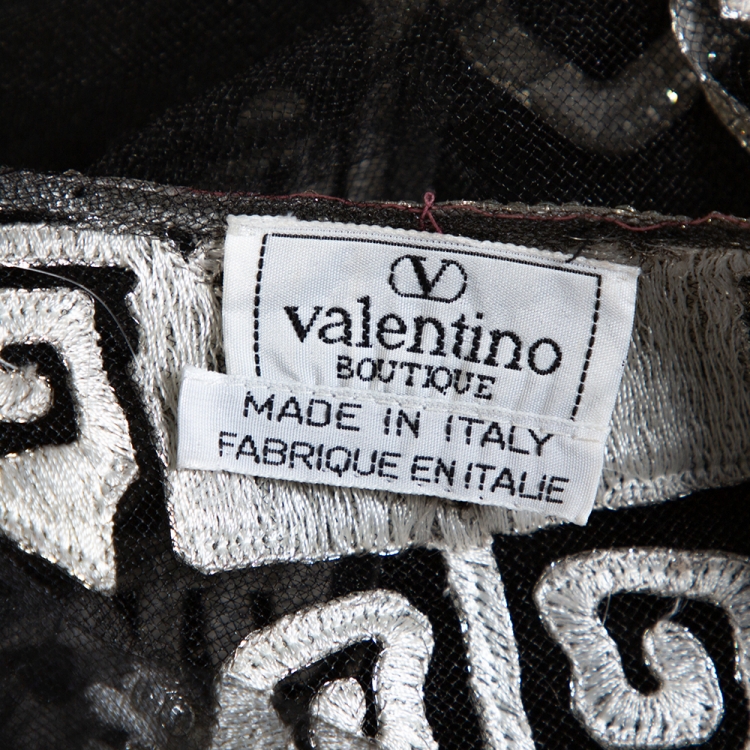 Pre Owned Valentino Boutique Black Mesh Embroidered & Embellished Sheer Top M