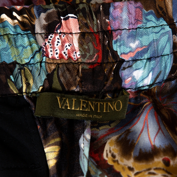 Pre Owned Valentino Multicolor Butterfly Printed Silk Elasticised Waist Pants M