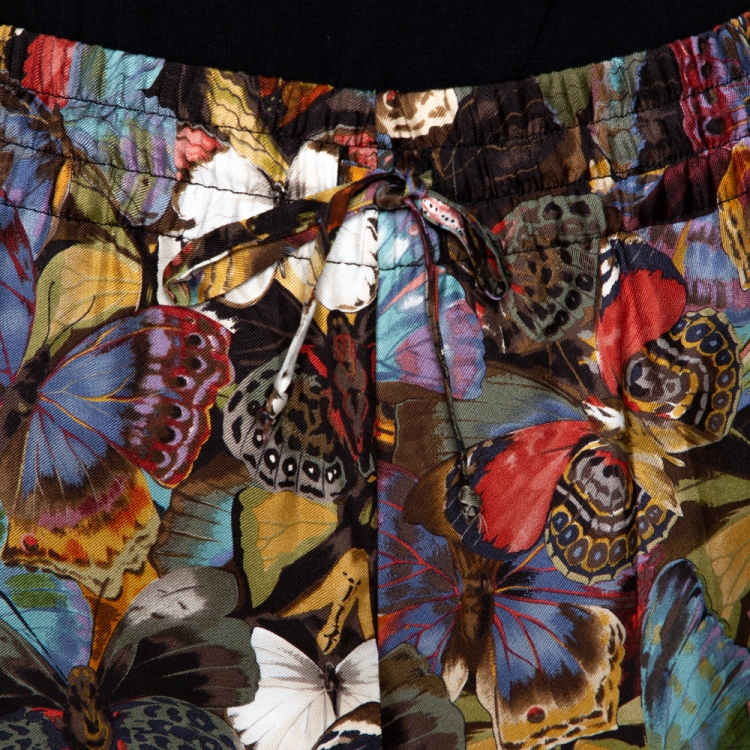 Pre Owned Valentino Multicolor Butterfly Printed Silk Elasticised Waist Pants M
