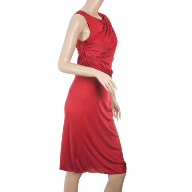 Pre Owned Valentino Red Draped Dress M