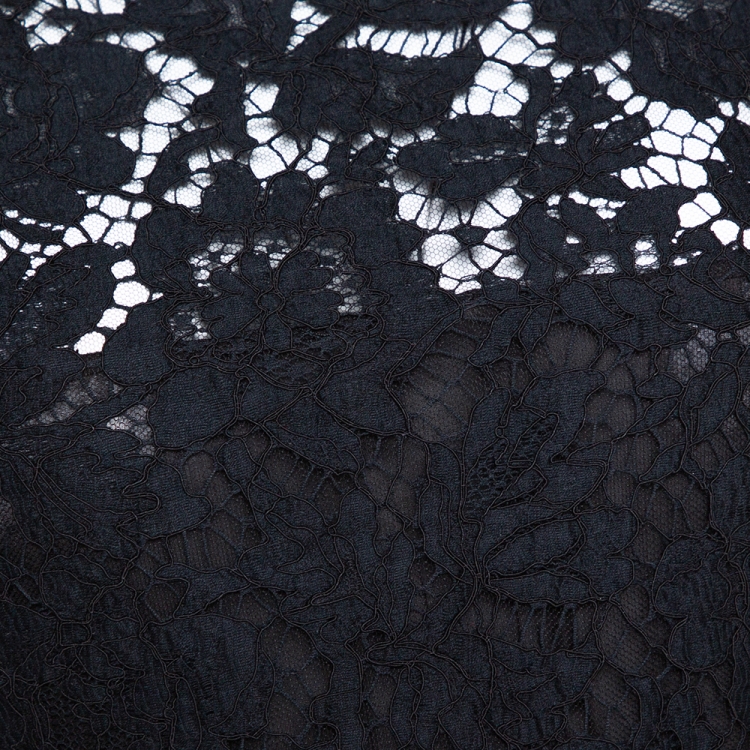 Pre Owned Valentino Black Lace & Wool Collared A-Line Dress M 